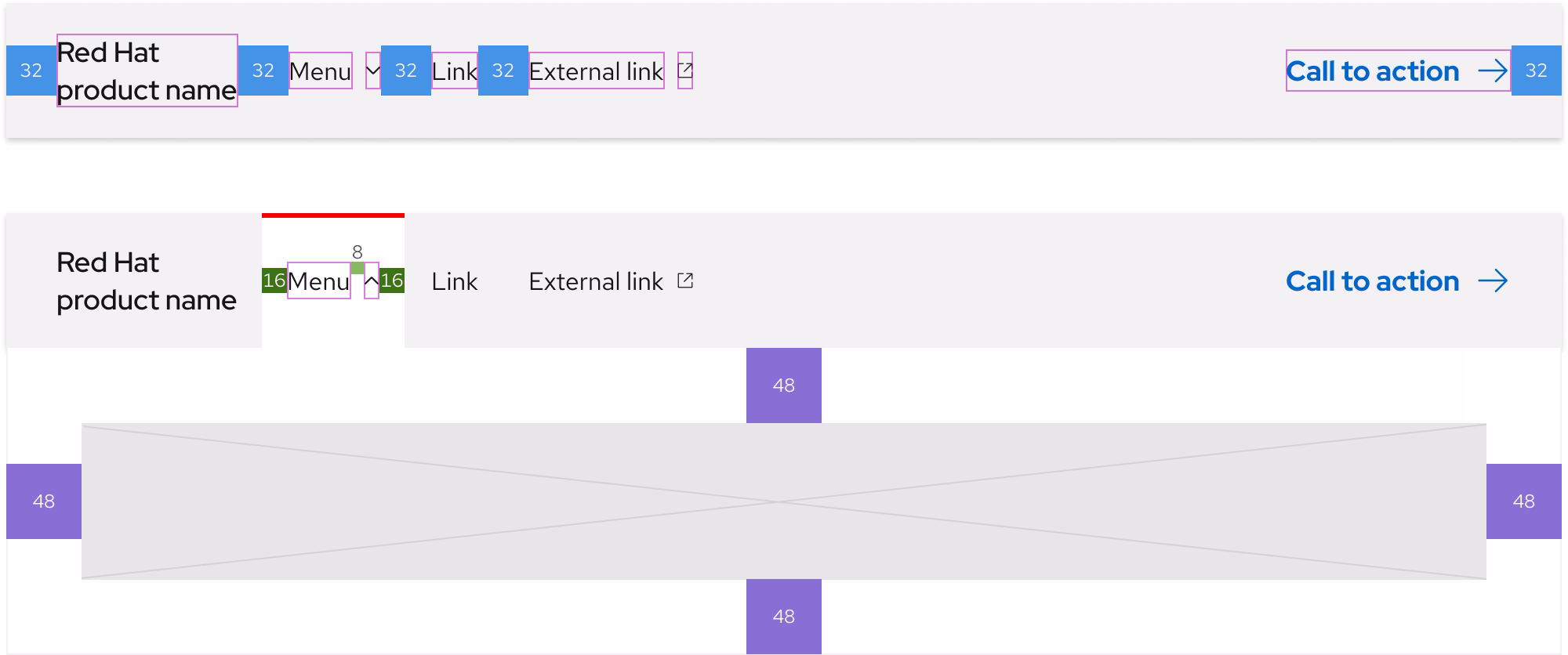 Image of secondary navigation spacing values on large breakpoints